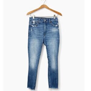 Abercrombie & Fitch High Rise Slim Jeans Size 27 Distressed Raw Hem Medium Wash